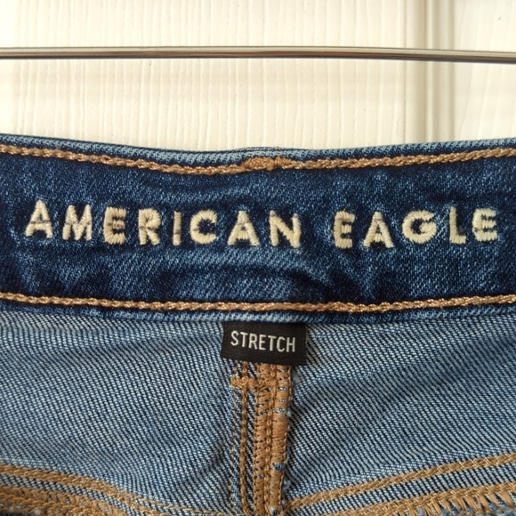 American Eagle Classic Dark Wash High Rise Crossover Straight Leg Mom Jeans 00 - Picture 8 of 15